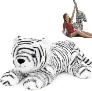MaoGoLan Giant White Tiger Plush 32 inch Big Stuffed White Tiger Snow Leopard Lion for Kids Toddlers Girls Christmas Baby Shower Party Decorations
