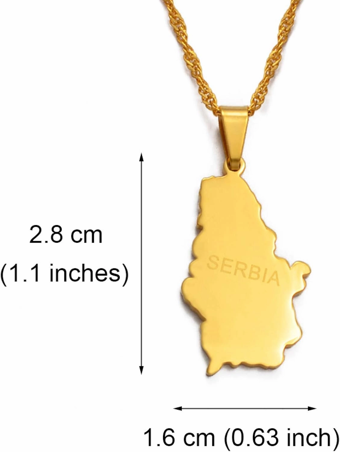 Map of Serbia Pendant Necklaces - Charm African Country Maps Flag Thin Chain, Hip Hop Ethnic Necklaces for Women/Men Gold Color Party Gift Jewelry