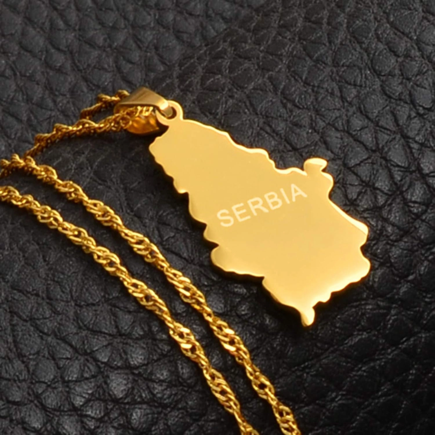 Map of Serbia Pendant Necklaces - Charm African Country Maps Flag Thin Chain, Hip Hop Ethnic Necklaces for Women/Men Gold Color Party Gift Jewelry