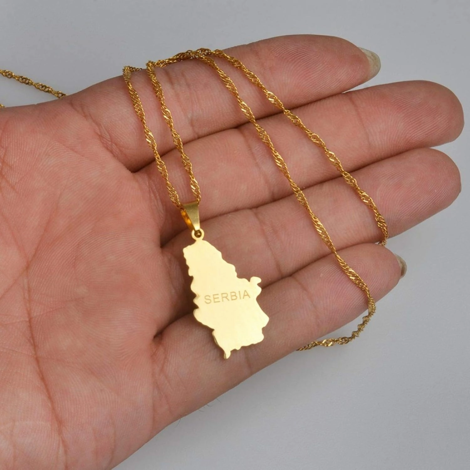 Map of Serbia Pendant Necklaces - Charm African Country Maps Flag Thin Chain, Hip Hop Ethnic Necklaces for Women/Men Gold Color Party Gift Jewelry