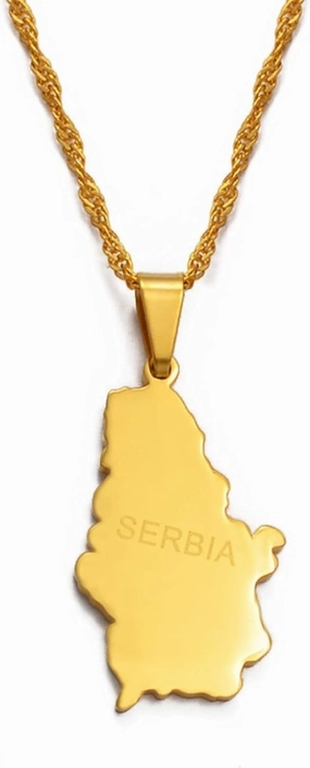 Map of Serbia Pendant Necklaces - Charm African Country Maps Flag Thin Chain, Hip Hop Ethnic Necklaces for Women/Men Gold Color Party Gift Jewelry