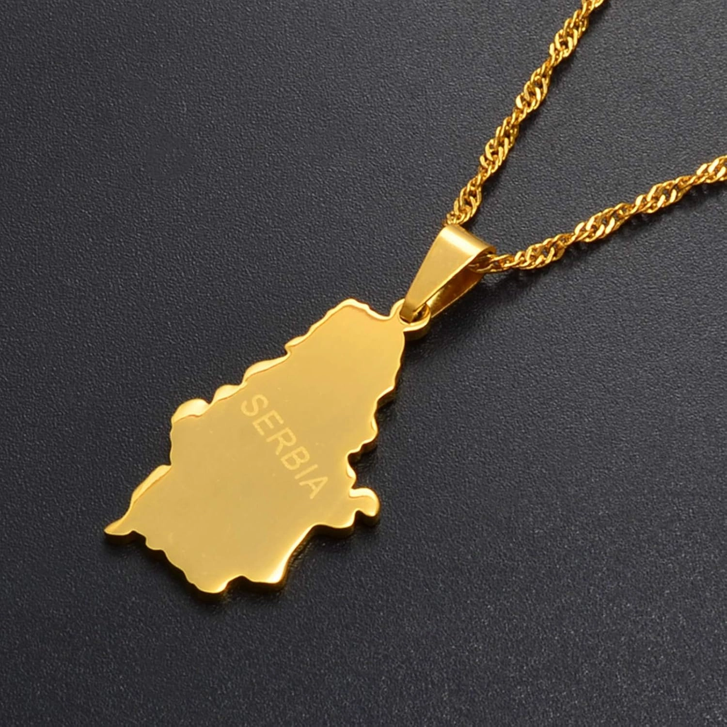 Map of Serbia Pendant Necklaces - Charm African Country Maps Flag Thin Chain, Hip Hop Ethnic Necklaces for Women/Men Gold Color Party Gift Jewelry