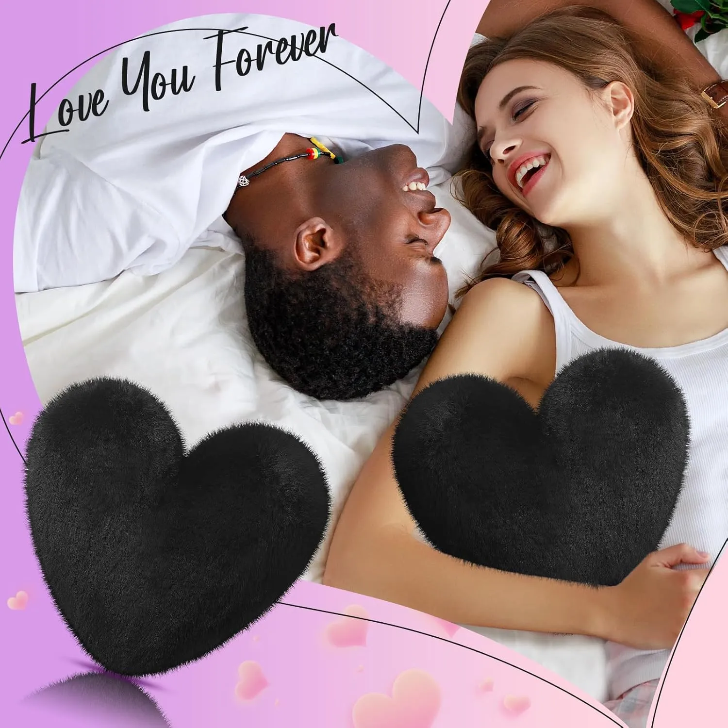 Marsui 2 Pcs Fluffy Heart Shaped Pillow Plush Cute Heart Shaped Throw Cushion Stuffed Decorative Gift Throw Pillow for Couch Bed Sofa Decoration Women(Black,11.81 x 11.02 Inch)