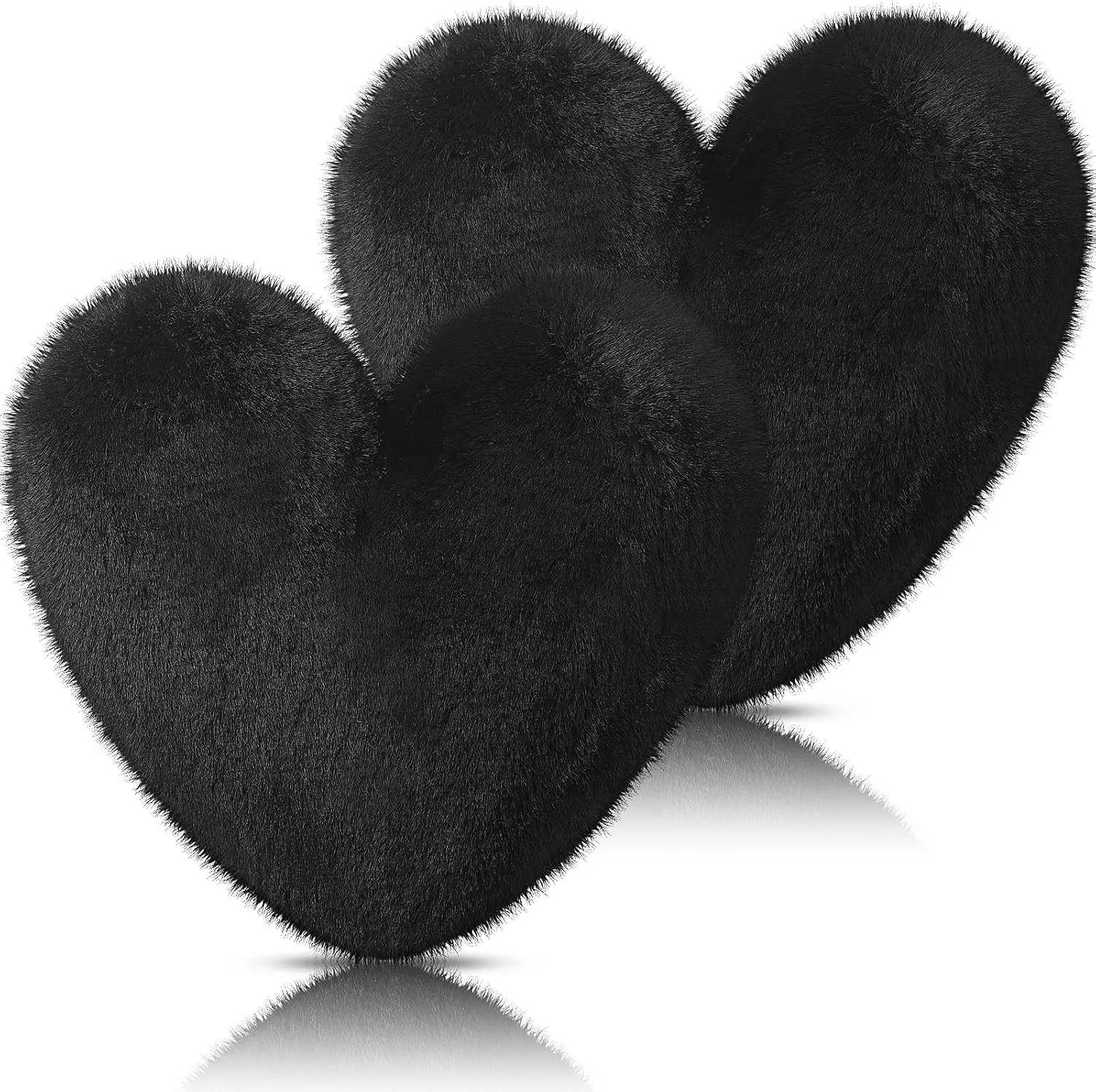Marsui 2 Pcs Fluffy Heart Shaped Pillow Plush Cute Heart Shaped Throw Cushion Stuffed Decorative Gift Throw Pillow for Couch Bed Sofa Decoration Women(Black,11.81 x 11.02 Inch)