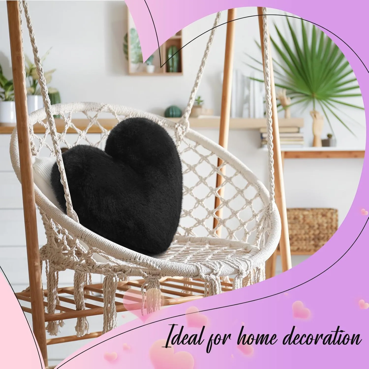 Marsui 2 Pcs Fluffy Heart Shaped Pillow Plush Cute Heart Shaped Throw Cushion Stuffed Decorative Gift Throw Pillow for Couch Bed Sofa Decoration Women(Black,11.81 x 11.02 Inch)