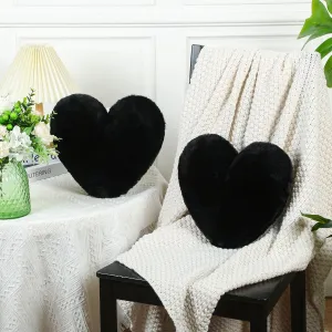 Marsui 2 Pcs Fluffy Heart Shaped Pillow Plush Cute Heart Shaped Throw Cushion Stuffed Decorative Gift Throw Pillow for Couch Bed Sofa Decoration Women(Black,11.81 x 11.02 Inch)