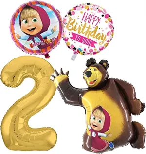 Masha and the Bear Colorful Balloons Set for Birthday 2 Years Happy Birthday Decoration Masha y el Oso