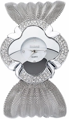MASTOP Brand Fashion Women Unique Petal Shape Bracelet Quartz Watch Luxury Popular Diamond Butterfly Mesh Strap Watch Dress Watch Stainless