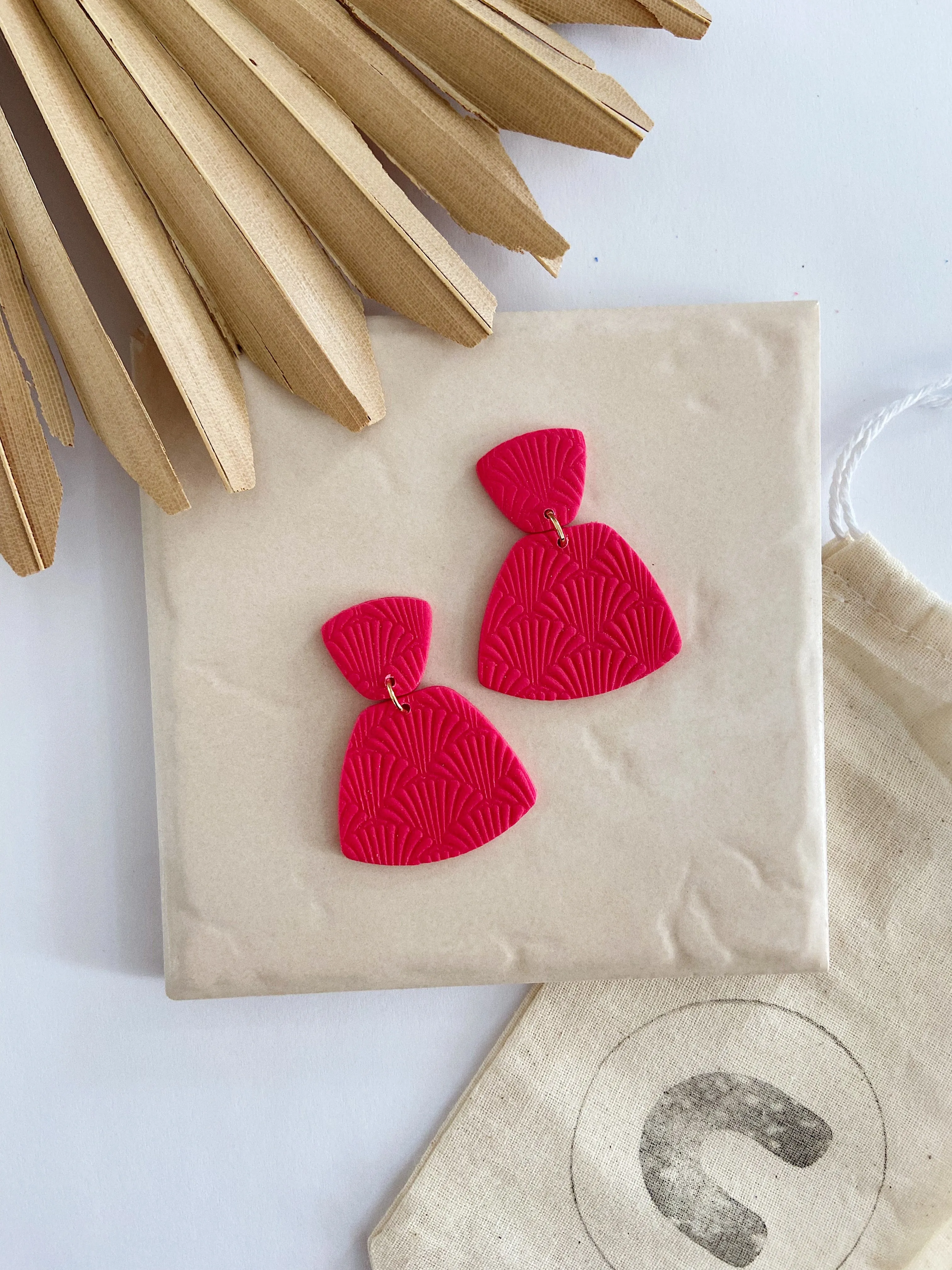 May in Red, Textured Clay Earrings