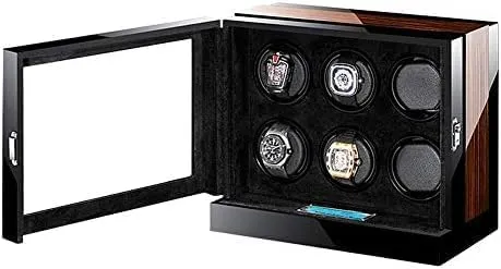 Mechanical Watch Shaker Automatic Watch Winder for 6 Watches Quiet Motor, with LCD Digital Display 5-Color LED Light Piano Paint Wooden