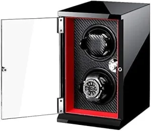 Mechanical Watch Shaker Watch Winder 2 Watches Automatic Vertical Tower with Lock Quiet Motor 5Rotation Modes Piano Paint Fiber PU Leather