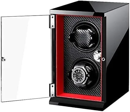 Mechanical Watch Shaker Watch Winder 2 Watches Automatic Vertical Tower with Lock Quiet Motor 5Rotation Modes Piano Paint Fiber PU Leather