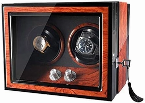 Mechanical Watch Shaker Double Automatic Watch Winder Box with Lock, LED Illumination Mechanical Watches Rotation Display Storage Box Quiet Motor (Col