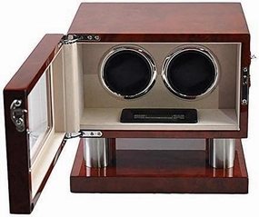 Mechanical Watch Shaker Watch Winder 2 Watches Automatic Winding Box, with LCD Digital Display Wood Shell   Leather Pillow   Piano Paint