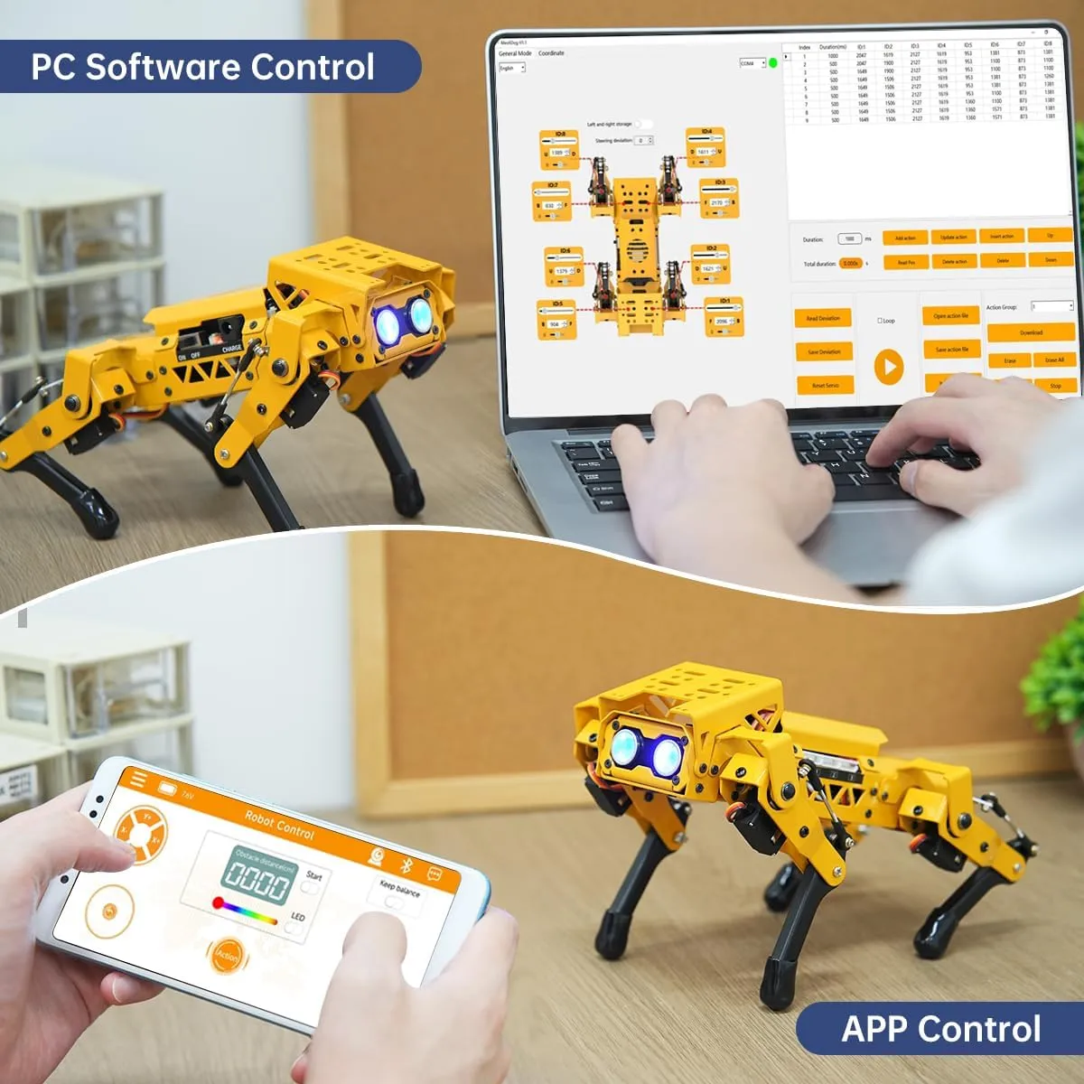 MechDog Robot Dog for Arduino Scratch Python Starter Smart Robot Kit with ESP32 AI Camera, Self Balancing Target Recognition&Tracing Open Source Bionic Quadruped Programming Science Set, Advance Kit