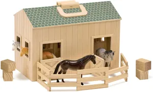 Melissa & Doug Fold and Go Wooden Horse Stable Dollhouse With Handle and Toy Horses (11 pcs)