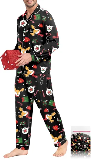 Men Modal Pajama Set Long Sleeve Pjs Button Down Sleepwear Soft Comfy Loungewear Sets 2 Piece Nightwear S-3XL