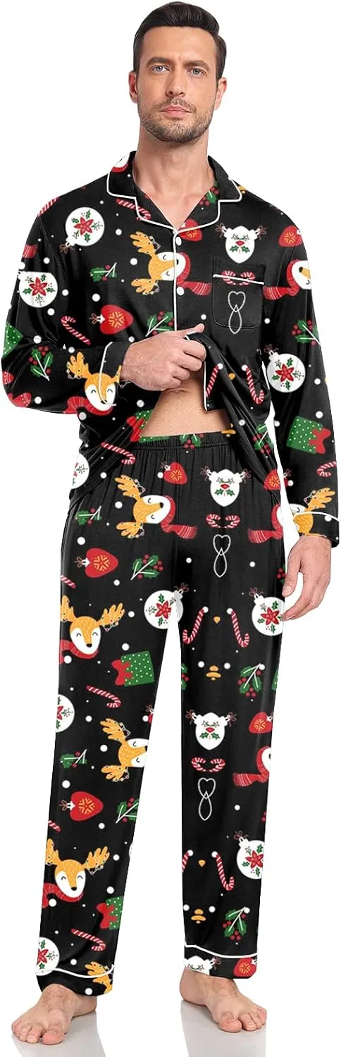 Men Modal Pajama Set Long Sleeve Pjs Button Down Sleepwear Soft Comfy Loungewear Sets 2 Piece Nightwear S-3XL