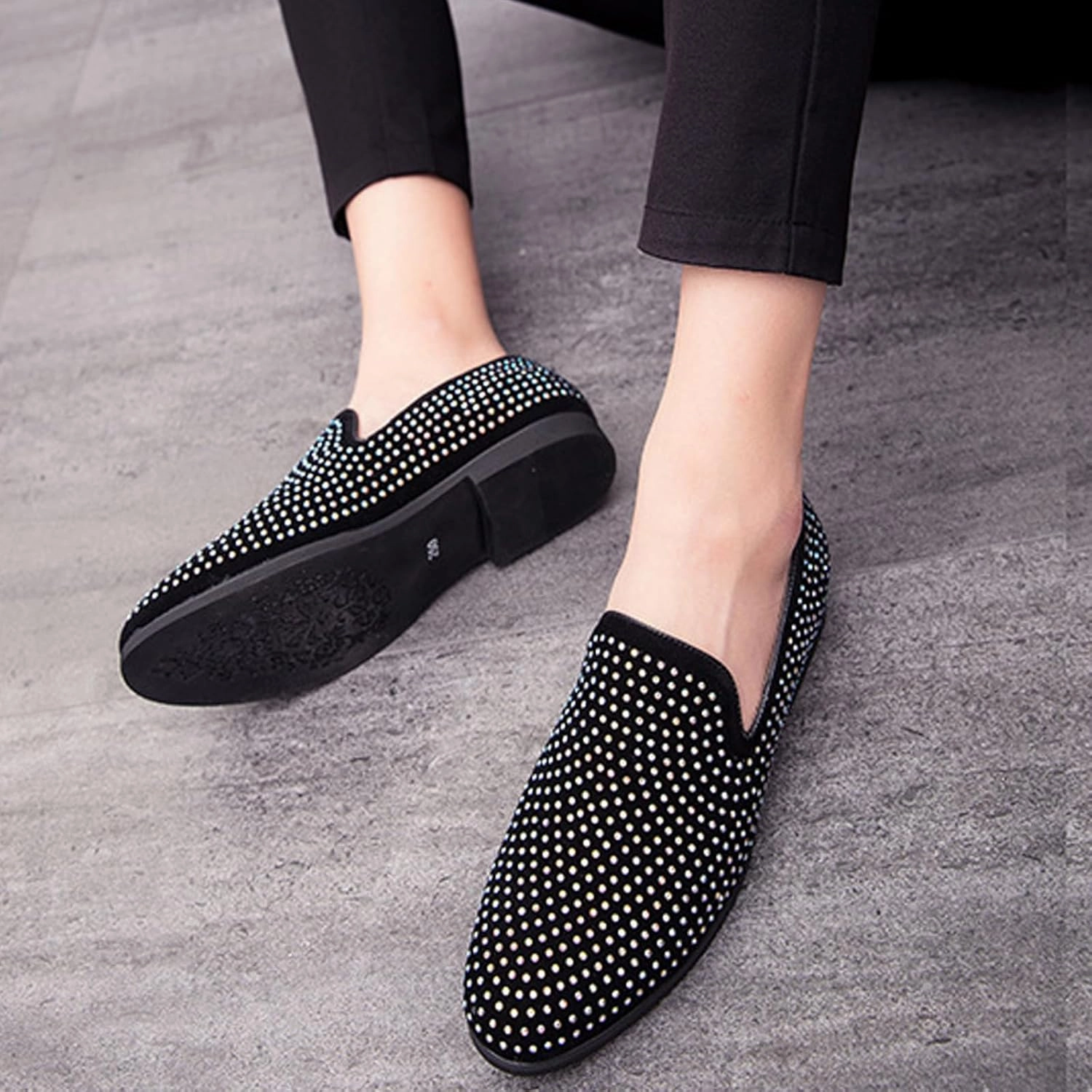 Men's Sparkling Sequins Slip-On Oxford Loafers,Fashion Classic Suede Wedding Party Prom Tuxedo Dress Shoes