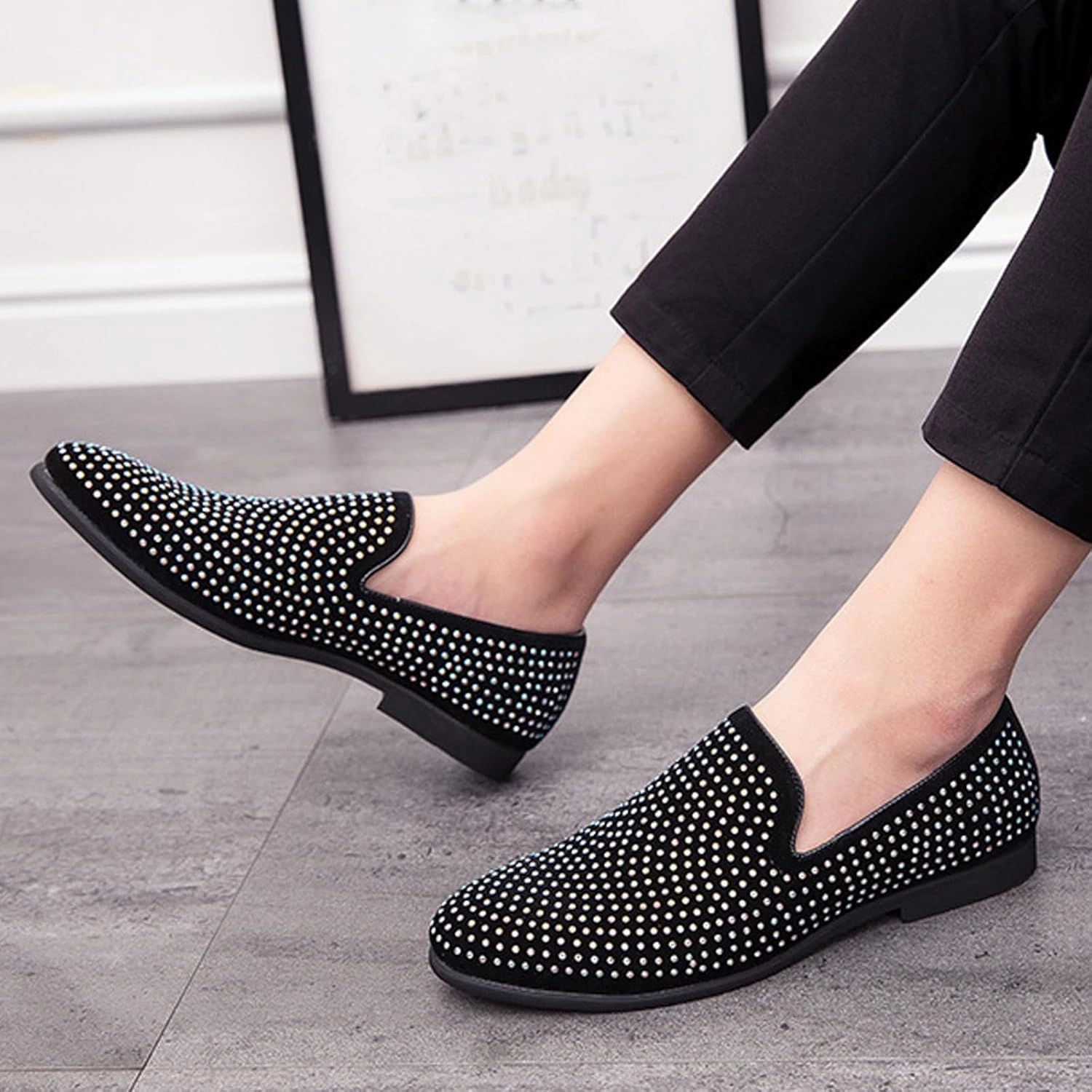 Men's Sparkling Sequins Slip-On Oxford Loafers,Fashion Classic Suede Wedding Party Prom Tuxedo Dress Shoes