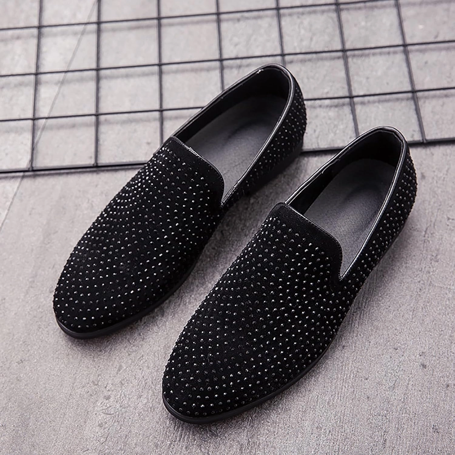 Men's Sparkling Sequins Slip-On Oxford Loafers,Fashion Classic Suede Wedding Party Prom Tuxedo Dress Shoes
