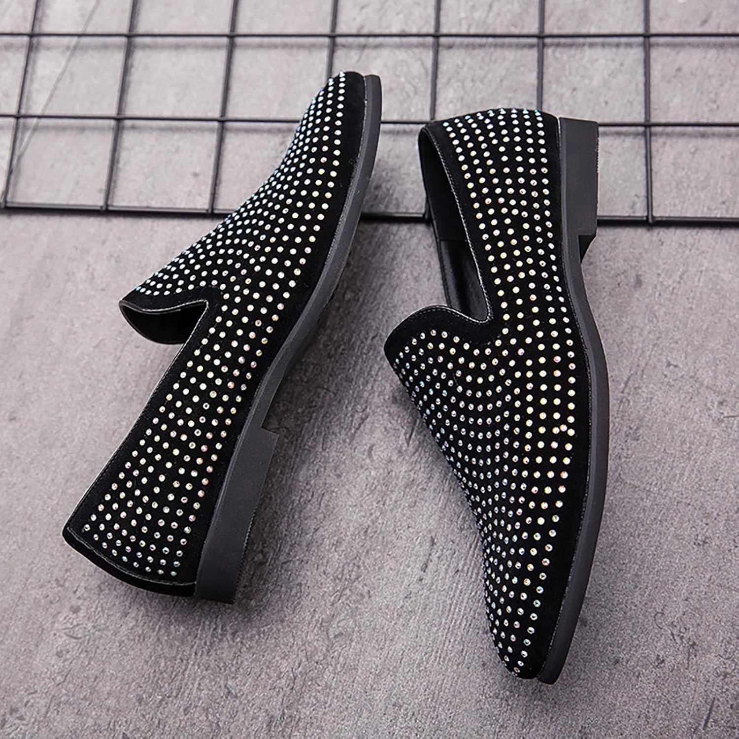 Men's Sparkling Sequins Slip-On Oxford Loafers,Fashion Classic Suede Wedding Party Prom Tuxedo Dress Shoes