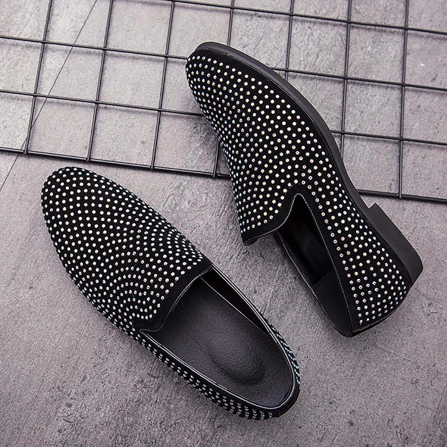Men's Sparkling Sequins Slip-On Oxford Loafers,Fashion Classic Suede Wedding Party Prom Tuxedo Dress Shoes