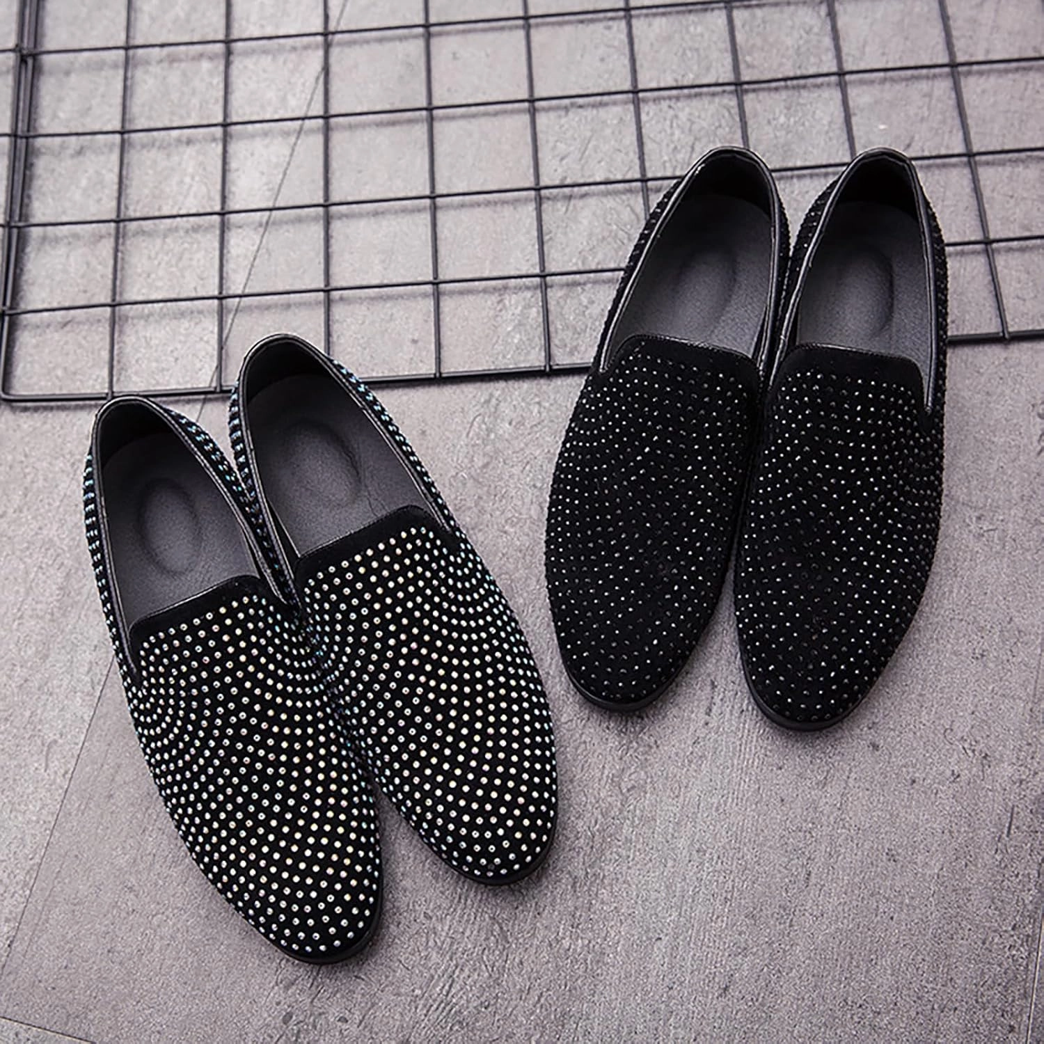 Men's Sparkling Sequins Slip-On Oxford Loafers,Fashion Classic Suede Wedding Party Prom Tuxedo Dress Shoes