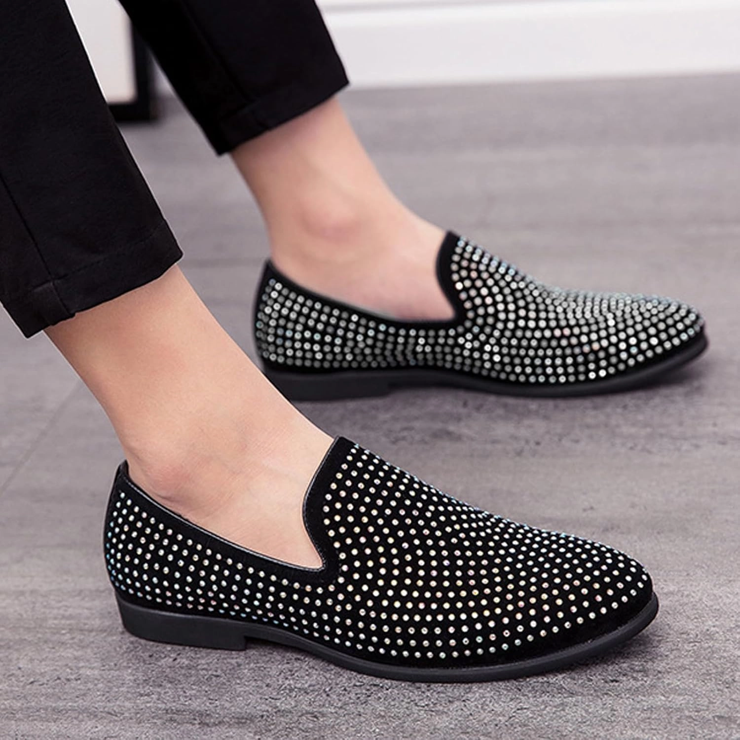 Men's Sparkling Sequins Slip-On Oxford Loafers,Fashion Classic Suede Wedding Party Prom Tuxedo Dress Shoes