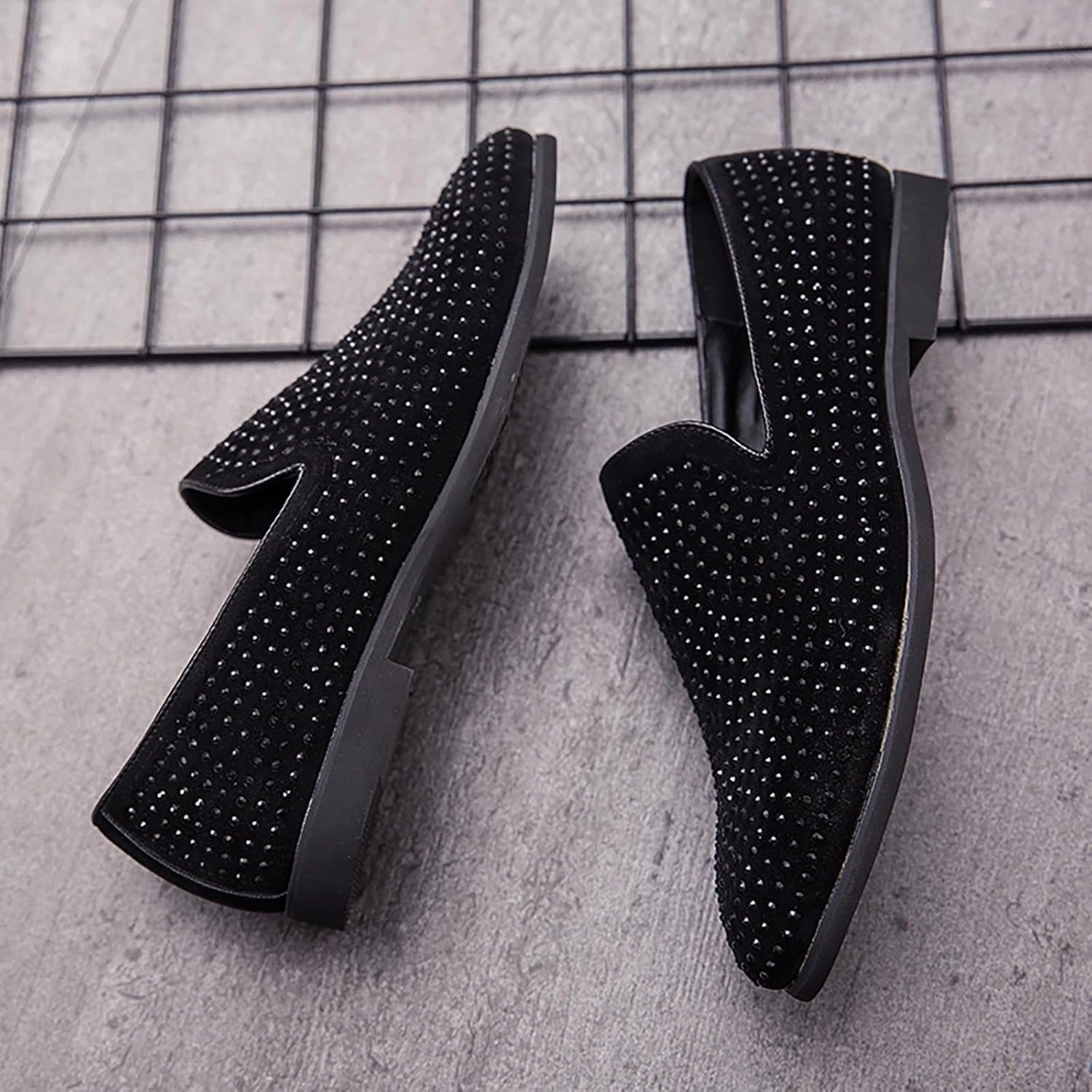 Men's Sparkling Sequins Slip-On Oxford Loafers,Fashion Classic Suede Wedding Party Prom Tuxedo Dress Shoes
