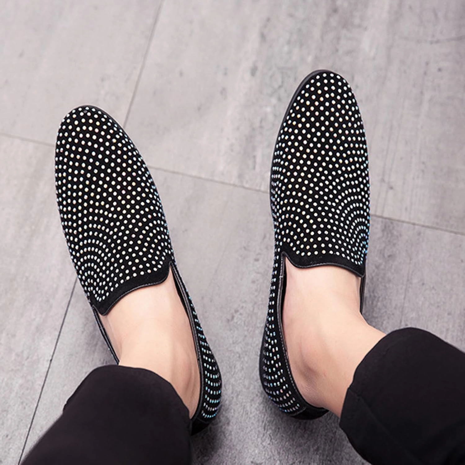 Men's Sparkling Sequins Slip-On Oxford Loafers,Fashion Classic Suede Wedding Party Prom Tuxedo Dress Shoes