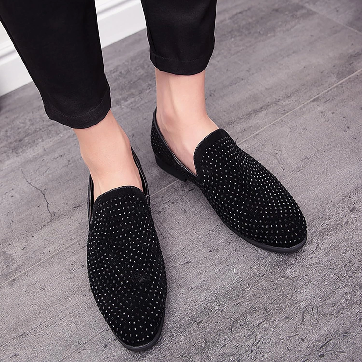 Men's Sparkling Sequins Slip-On Oxford Loafers,Fashion Classic Suede Wedding Party Prom Tuxedo Dress Shoes