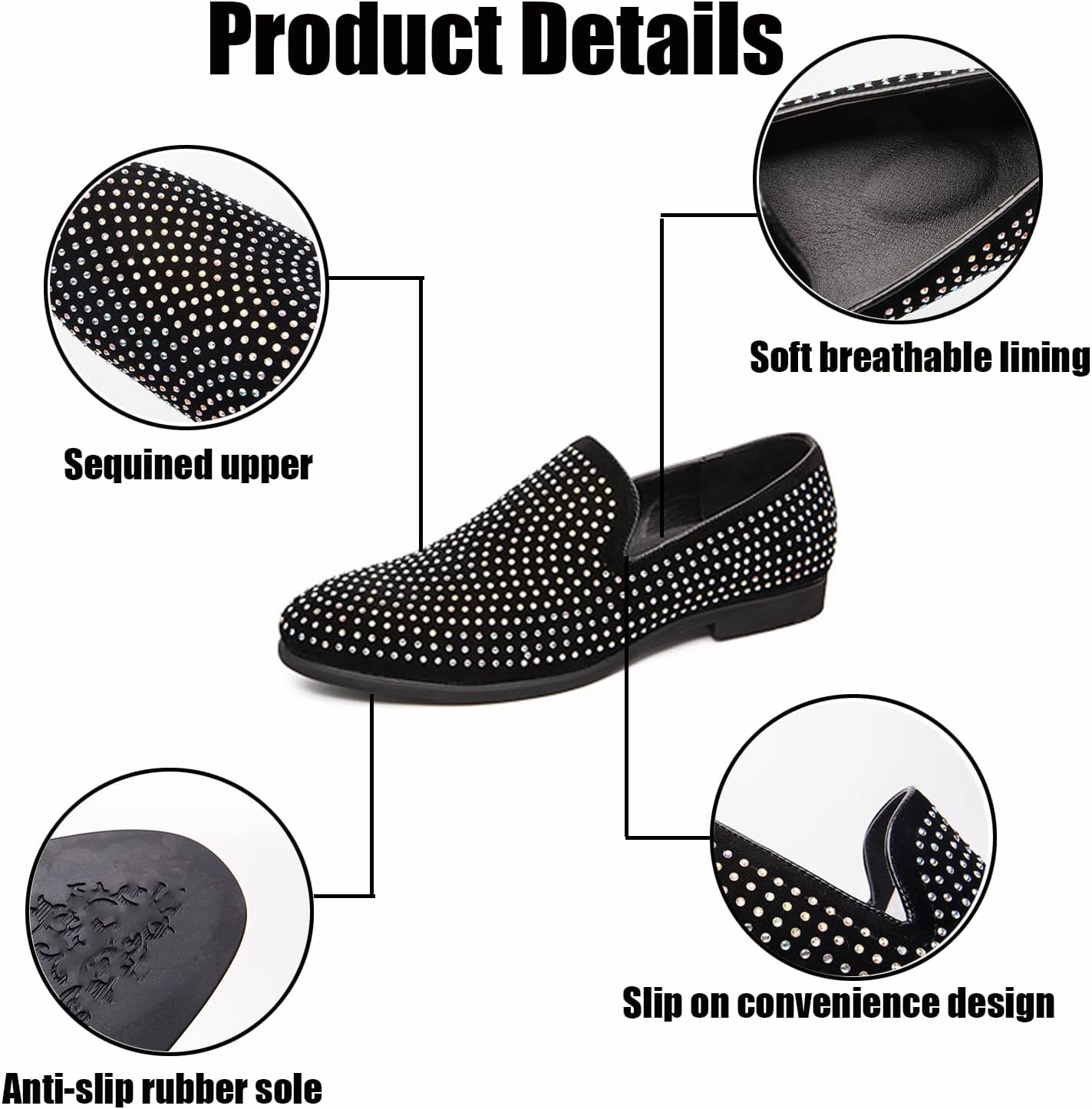 Men's Sparkling Sequins Slip-On Oxford Loafers,Fashion Classic Suede Wedding Party Prom Tuxedo Dress Shoes