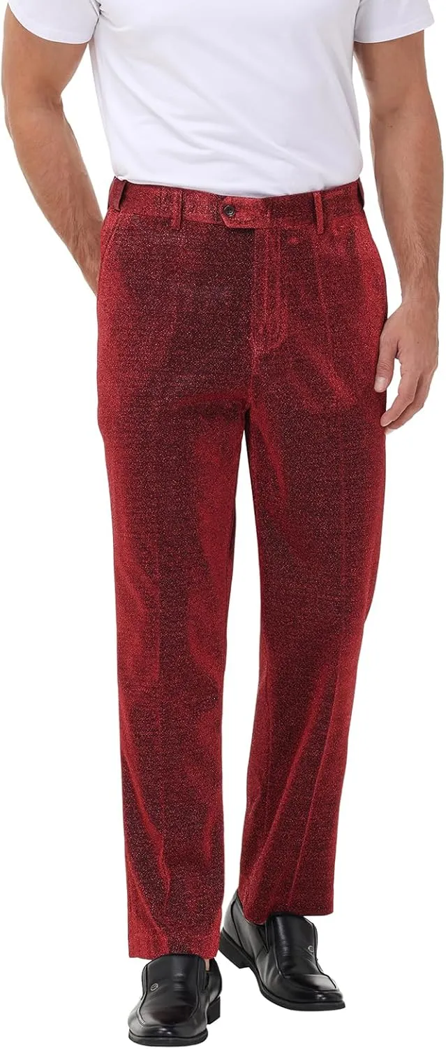 Mens Metallic Pants Night Club Rave Sequin Pants Shiny Slim Fit Trousers Disco Party Outfit