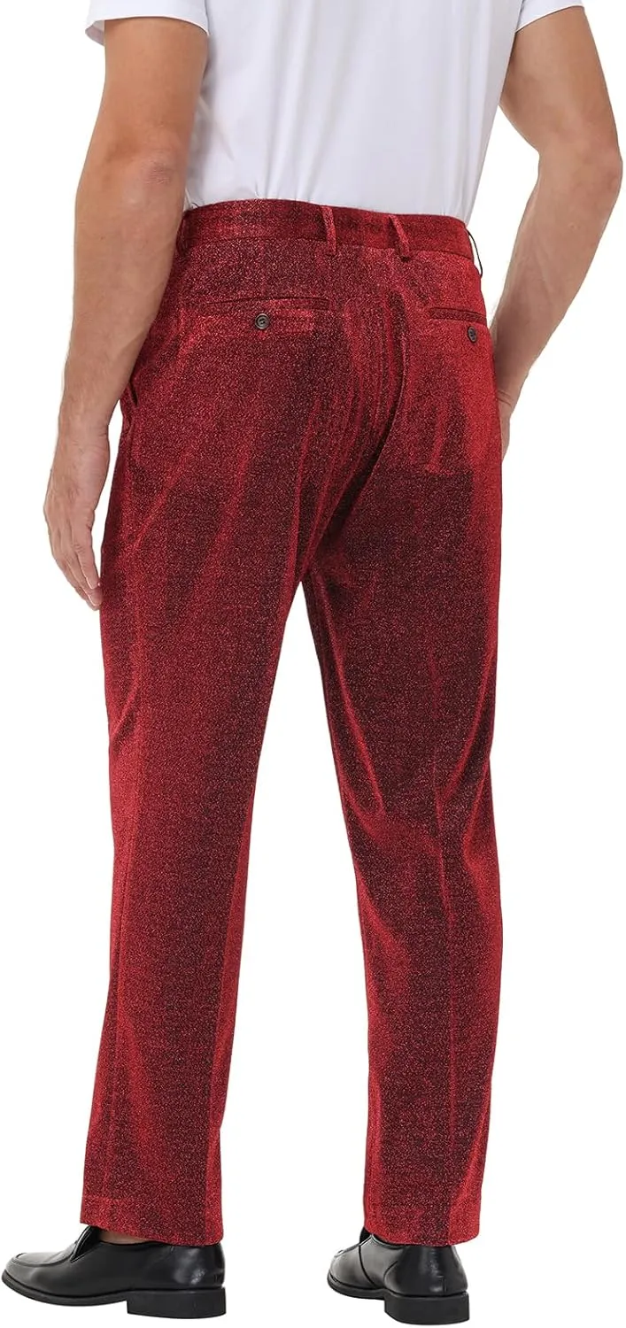 Mens Metallic Pants Night Club Rave Sequin Pants Shiny Slim Fit Trousers Disco Party Outfit