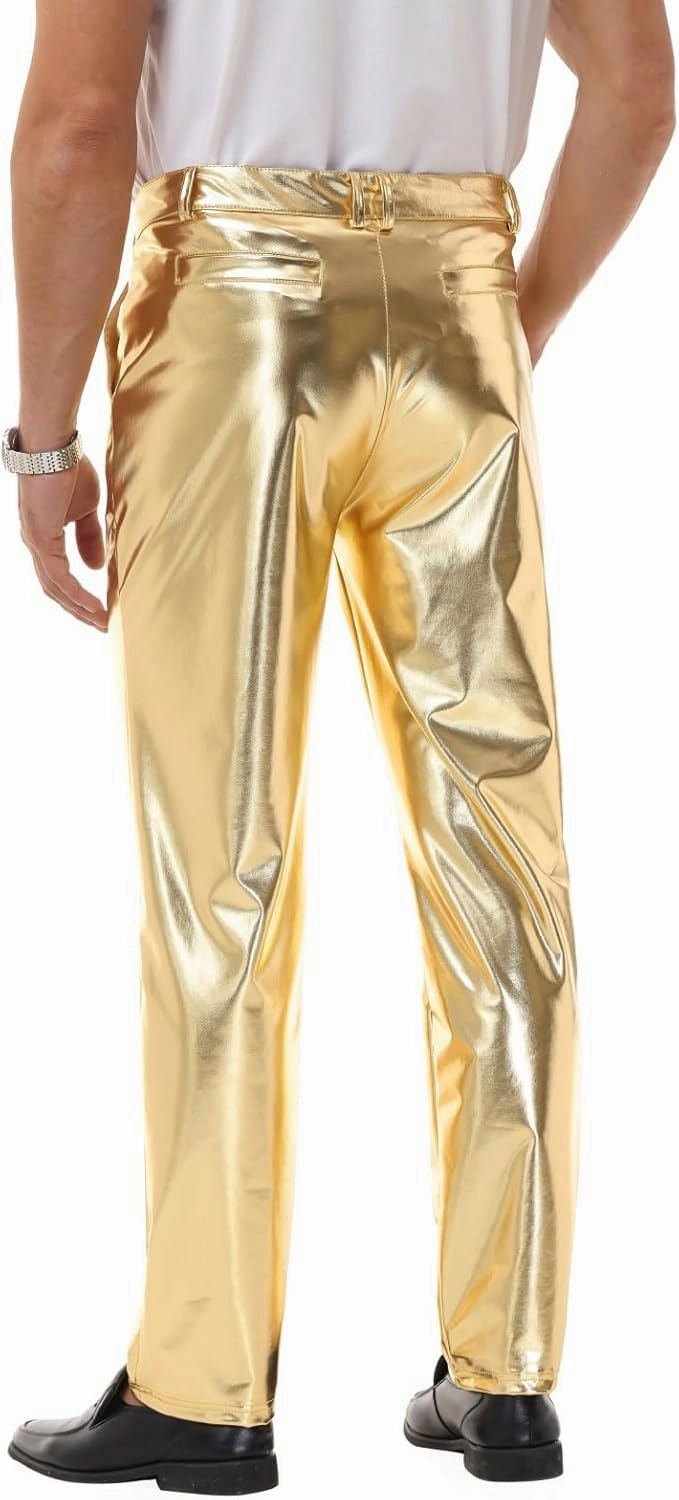Mens Metallic Pants Night Club Rave Sequin Pants Shiny Slim Fit Trousers Disco Party Outfit