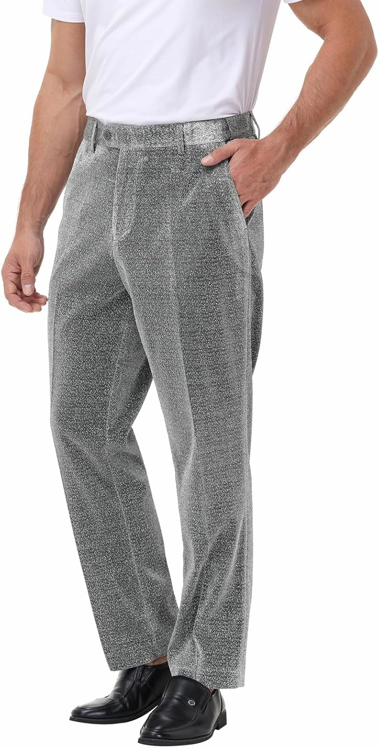 Mens Metallic Pants Night Club Rave Sequin Pants Shiny Slim Fit Trousers Disco Party Outfit