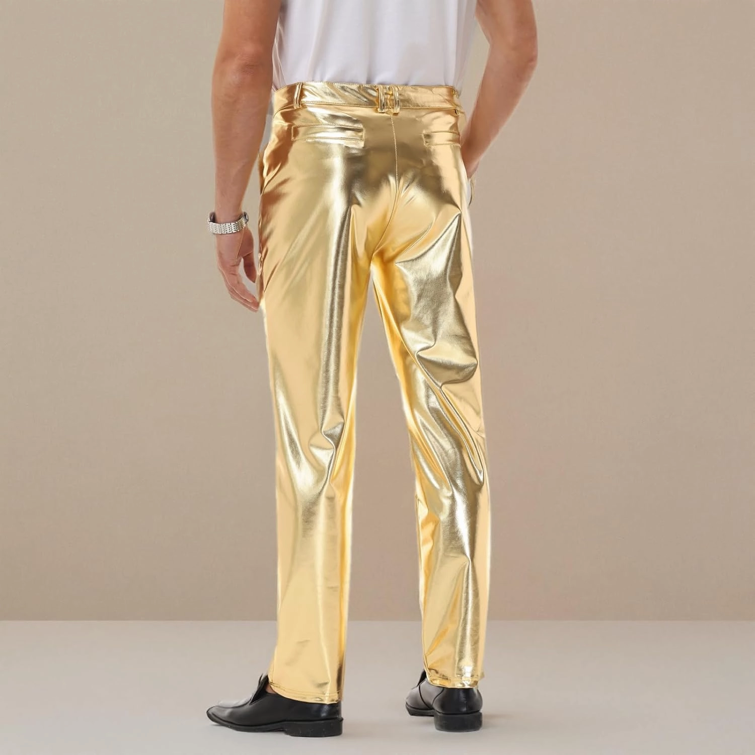 Mens Metallic Pants Night Club Rave Sequin Pants Shiny Slim Fit Trousers Disco Party Outfit