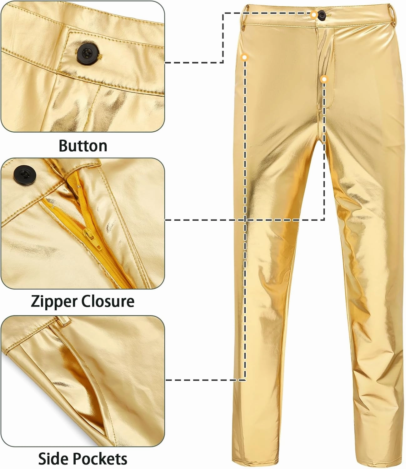 Mens Metallic Pants Night Club Rave Sequin Pants Shiny Slim Fit Trousers Disco Party Outfit