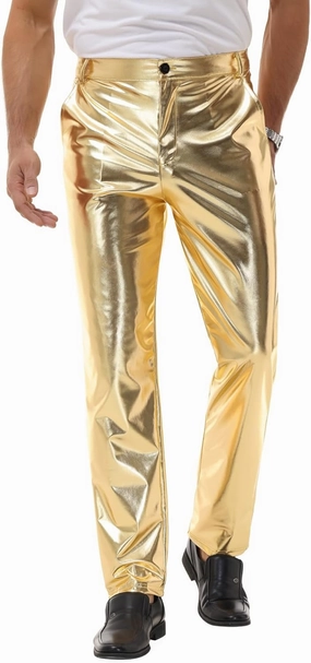 Mens Metallic Pants Night Club Rave Sequin Pants Shiny Slim Fit Trousers Disco Party Outfit