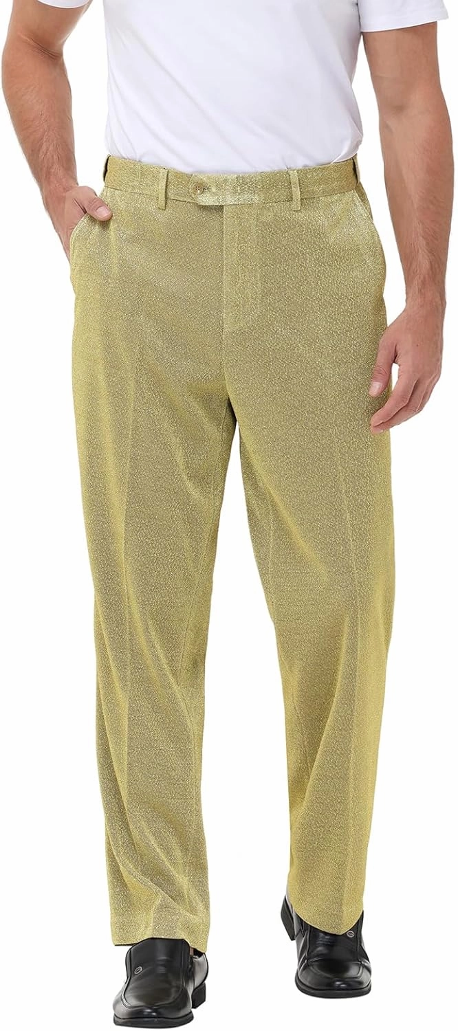 Mens Metallic Pants Night Club Rave Sequin Pants Shiny Slim Fit Trousers Disco Party Outfit
