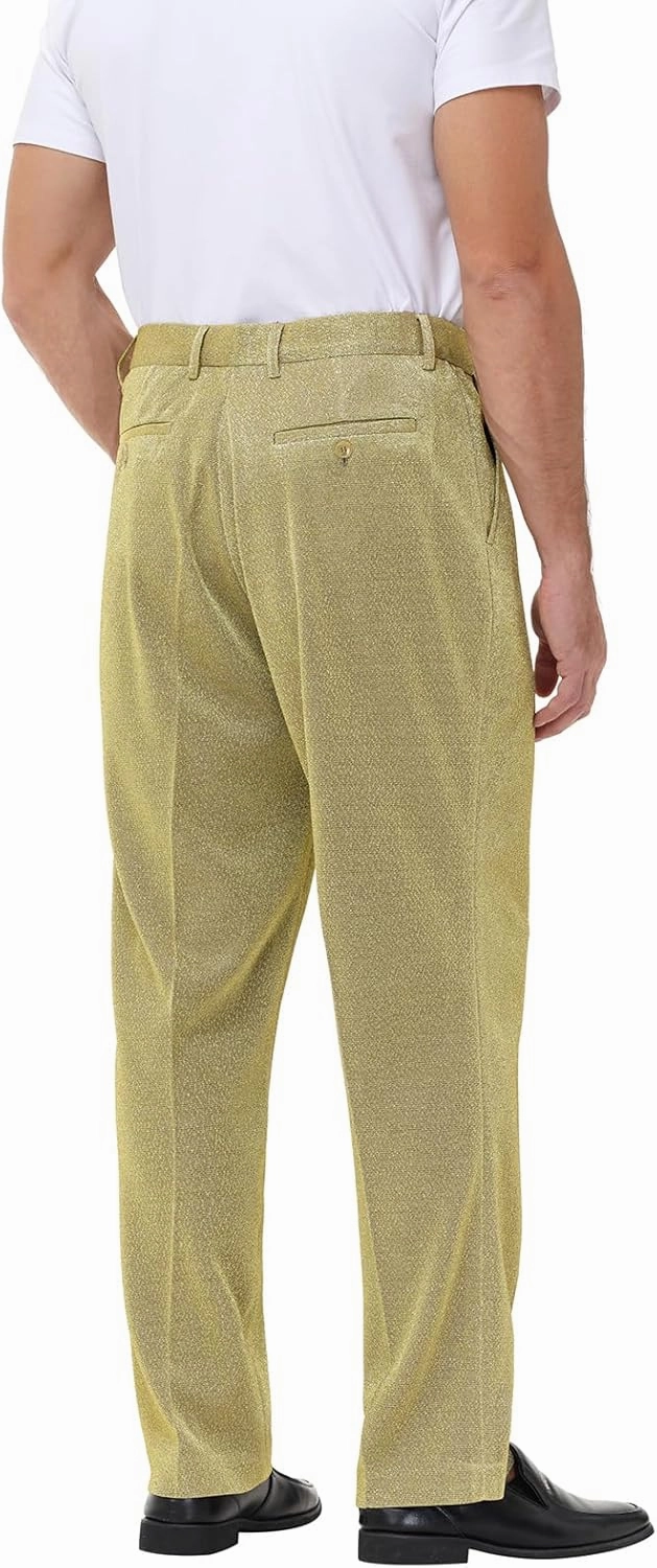 Mens Metallic Pants Night Club Rave Sequin Pants Shiny Slim Fit Trousers Disco Party Outfit