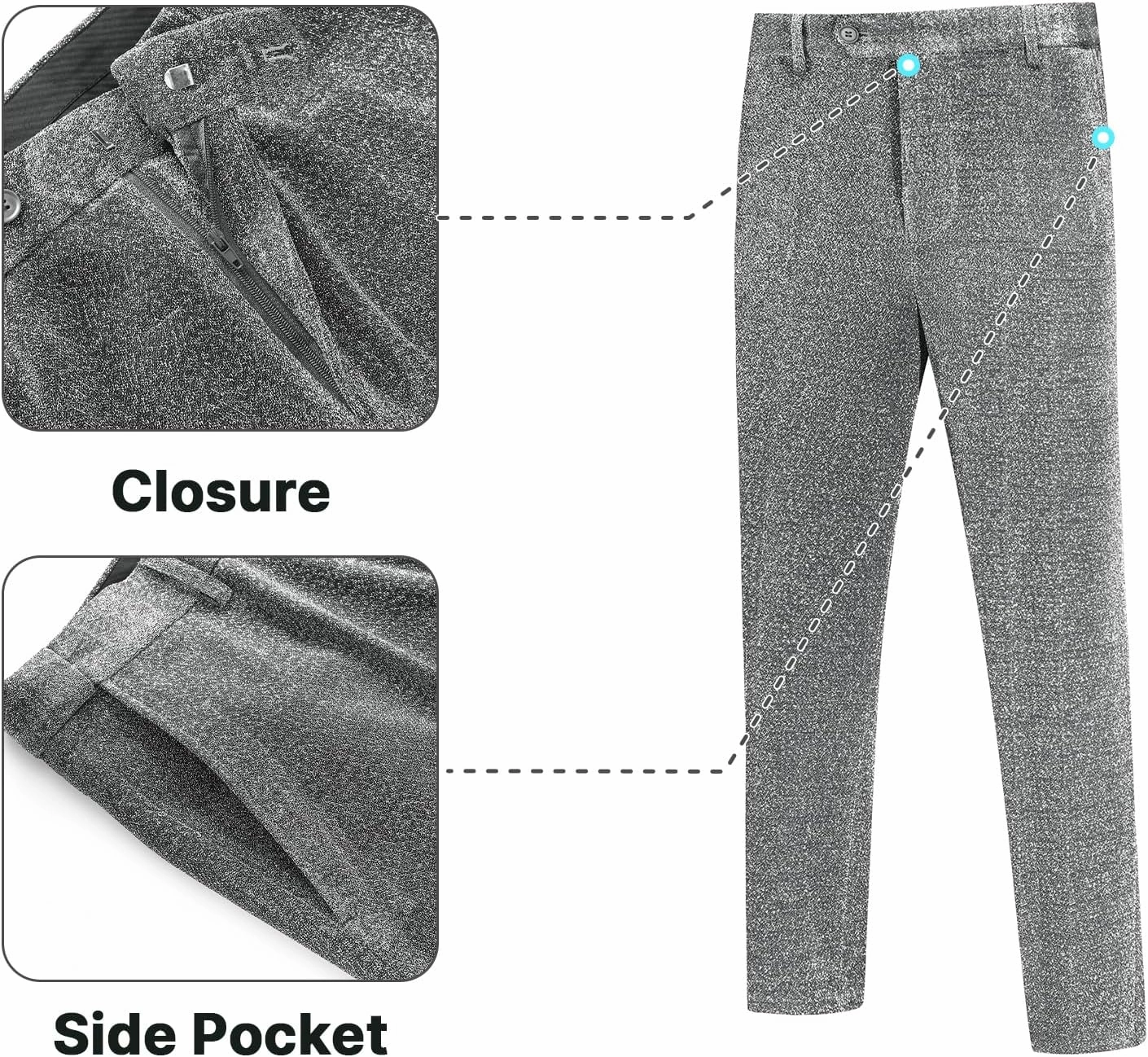 Mens Metallic Pants Night Club Rave Sequin Pants Shiny Slim Fit Trousers Disco Party Outfit