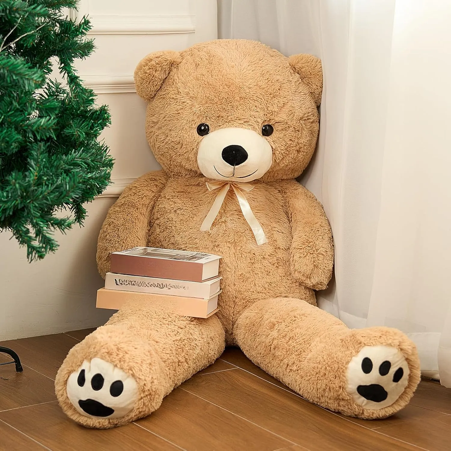 Meooeck Giant Bear 59'' Big Large Stuffed Animal Plush Cute Huge 4.92 Feet Tall Light Brown Stuffed Bear Valentines Day Gift for Girlfriend Wife Lover Birthday Present