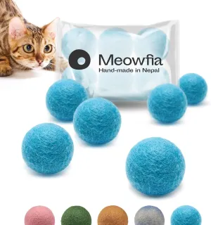 MEOWFIA Wool Ball Toys - 6-Pack of Safe for Cats and Small Dogs Balls - 1.5 Inch Felted Wool Cat Toy and Dog Toy - Perfect with Cat Cave - Silent - Mini Tennis Balls - (1,5in/Aquamarine)