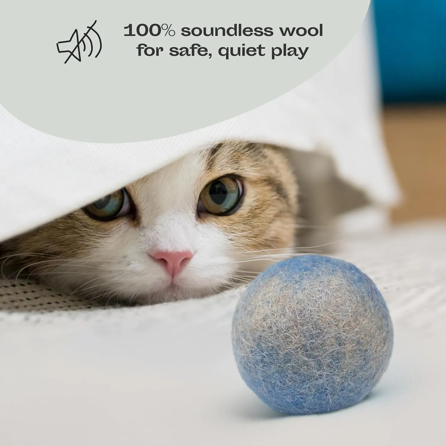 MEOWFIA Wool Ball Toys - 6-Pack of Safe for Cats and Small Dogs Balls - 1.5 Inch Felted Wool Cat Toy and Dog Toy - Perfect with Cat Cave - Silent - Mini Tennis Balls - (1,5in/Grey-Blue)