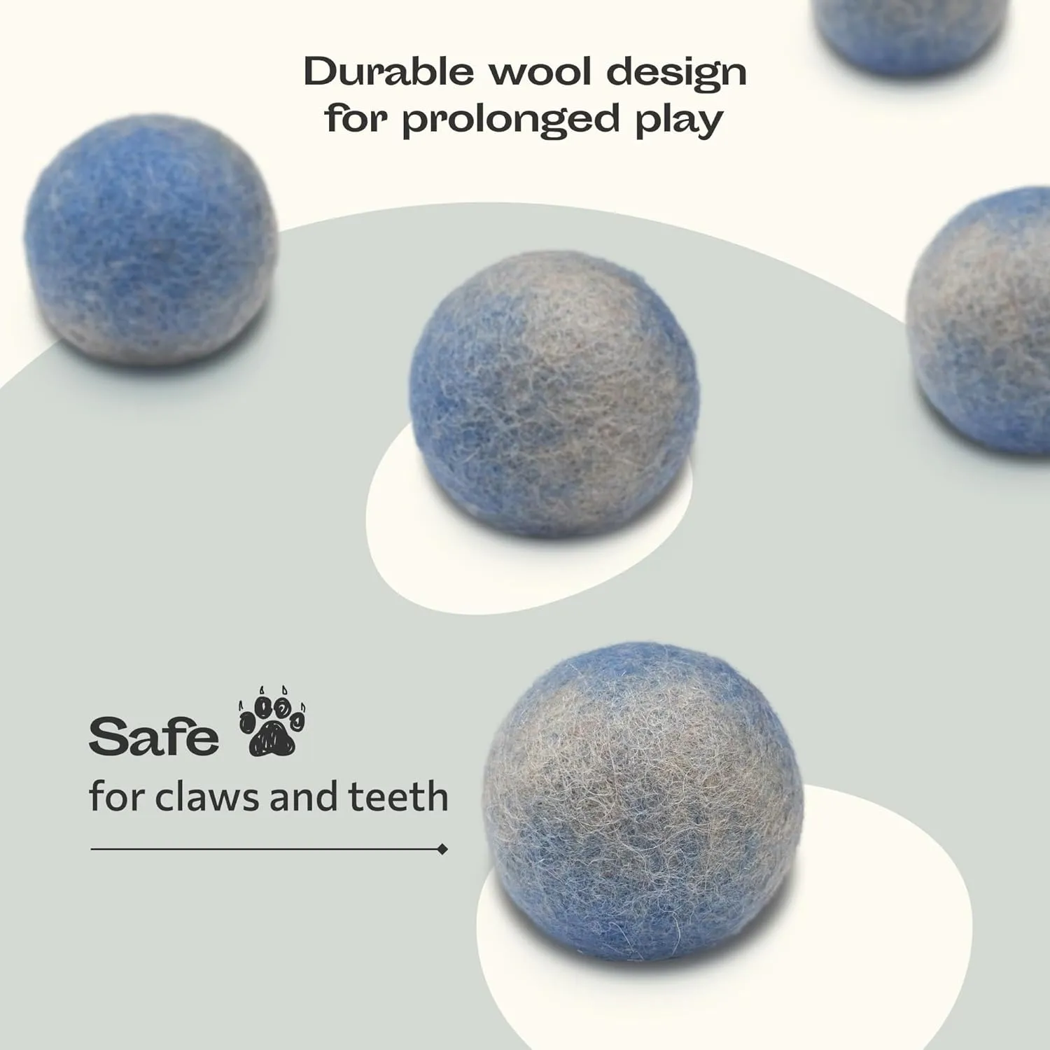 MEOWFIA Wool Ball Toys - 6-Pack of Safe for Cats and Small Dogs Balls - 1.5 Inch Felted Wool Cat Toy and Dog Toy - Perfect with Cat Cave - Silent - Mini Tennis Balls - (1,5in/Grey-Blue)