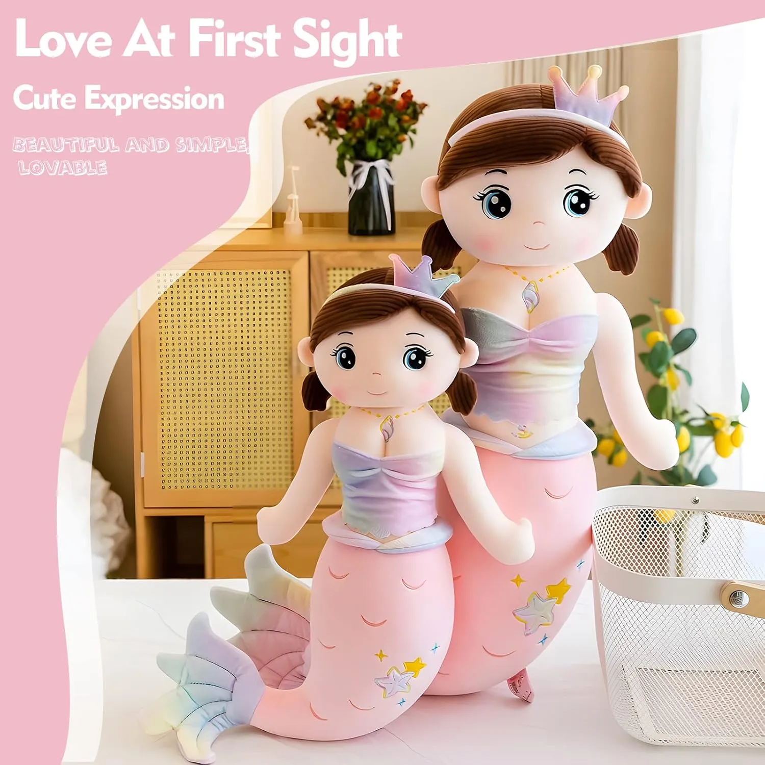 Mermaid Stuffed Animal Plush, 39.4in Cute Soft Pink Hugging Mermaid Plushies Pillow Toys Kawaii Birthday Gift for for Adults Kids Boys Girls