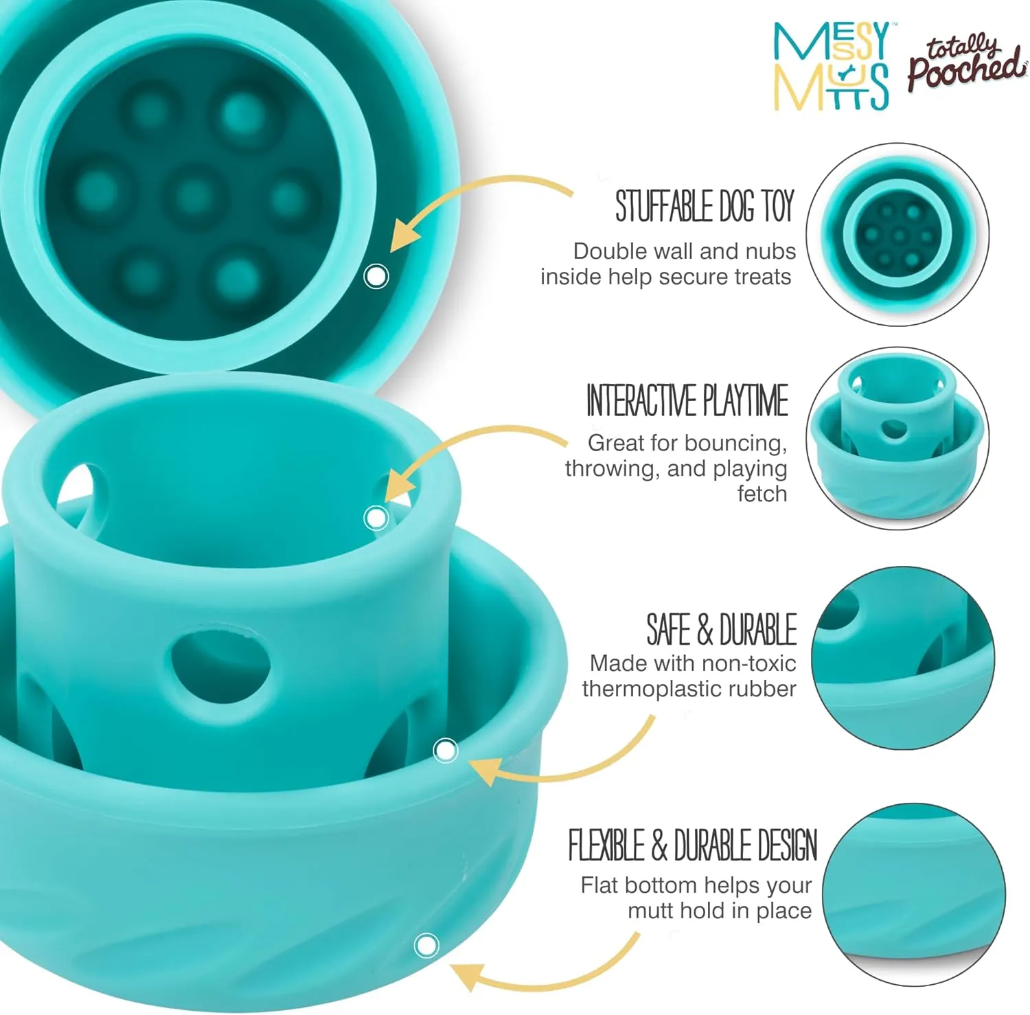 Messy Mutts Totally Pooched Puzzle 'n Play Mushroom (Small) | Interactive Treat Puzzle Toy for Dogs | Durable 3.25”” x 2.5” TPR Dog Toy | Teal