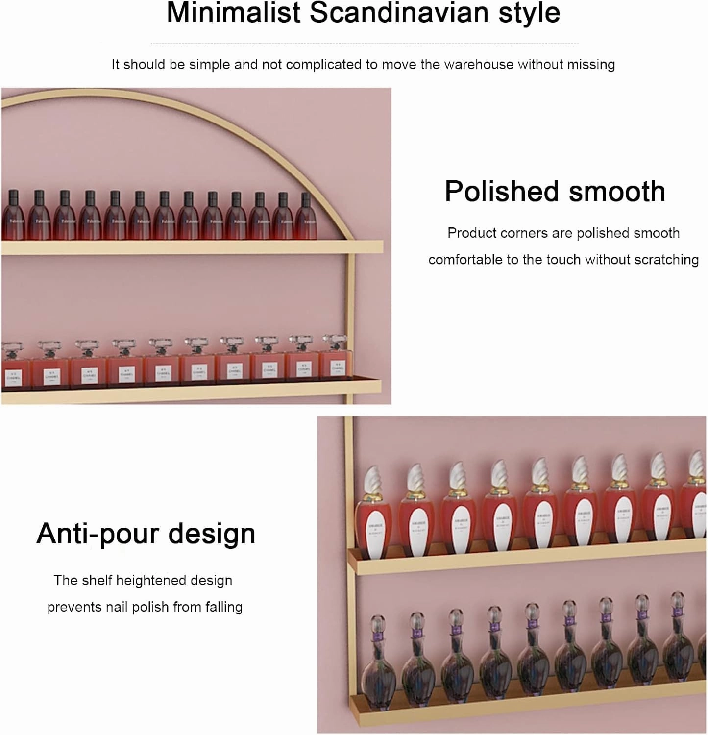 Metal Wall-Mounted Nail Polish Storage Racks, 4 Tiers Display Rack Cosmetic Display Cases Lipstick Perfume Wall Shelf Organizers for Home Spa Nail Salon Shop,Gold,130 * 68cm